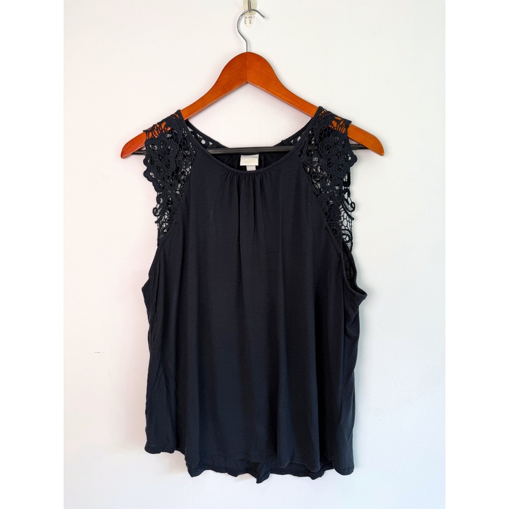 H&M Sleeveless Blouse Womens Black Lace Crochet Shoulder Detail Large